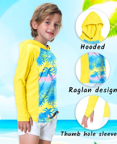Image of AOBUTE Unisex Kids Long Sleeve Hoodie Rash Guard Boys UPF 50+ Swim Top with Thumb Hole 3-12 Years