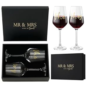 AW BRIDAL Mr and Mrs Wine Glasses Set of 2 for Engagement Bridal Shower, Wedding Gifts for Newlywed Couples 2025, Personalized Anniversary Wine Glass Gift Basket for Bride Groom and Fiance Fiancee