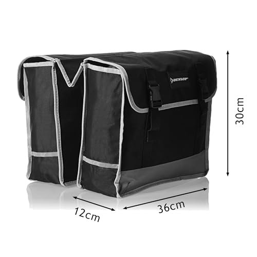DUNLOP Fahrradtasche Doppel Wasserdicht - Gepäckträgertasche 36x30x12cm - Nylon Fahrradtaschen mit Reflektierenden Streifen für Sicherheit - Klettverschluss Einfach - Schwarz