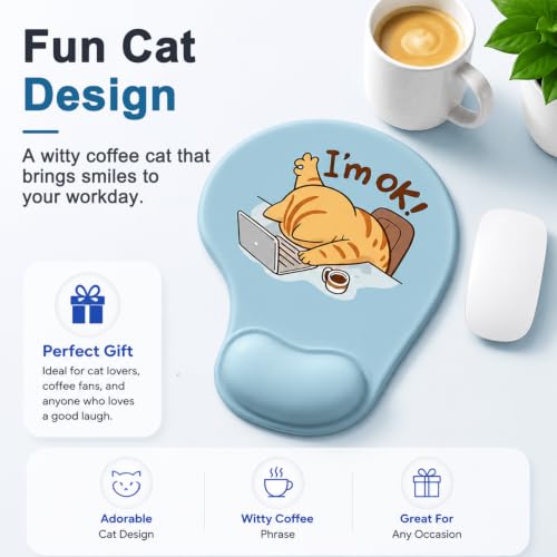 Image of ZORBES Ergonomic Mouse Pad Wrist Support Funny Cat Gel Cushion | rgonomic Mouse Pad with Gel Wrist Rest, Cute Funny Cat Pattern for Office Home