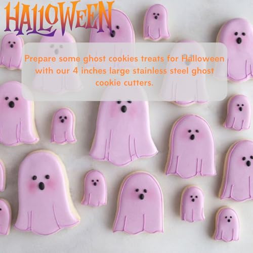 Keepaty Halloween Cookie Cutter Set,Ghost Shaped Cookie Cutter,4Pcs Stainless Steel Biscuit Cutter for Baking - Image 3