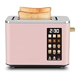 SEEDEEM Toaster 2 Slice, Touch Control Screen, Smart Stainless Toaster, 6 Shade Setting, 6 Bread Selection, Countdown, Removable Crumb Tray, 900W, Peach Pink