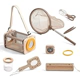 Macabaka Wooden Bug Catcher for Kids, 8-in-1 Insect Exploration Set with Butterfly Net, Magnifying Glass, Bug Habitat, Tweezers, Compass,Outside Toys for Toddlers