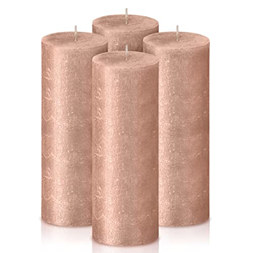 Bougies piliers metalliques roses Bolsius en cire naturelle pour une decoration raffinee