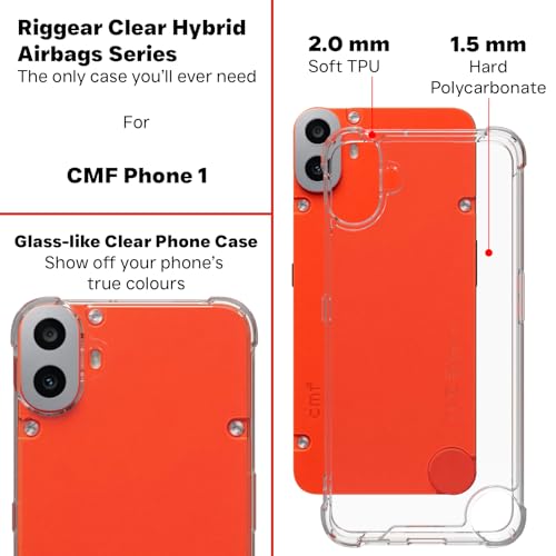 Image of RIGGEAR Shockproof Clear Hybrid Armor Back Cover Case with Airbag Corners Compatible with CMF Phone 1 /CMF by Nothing Phone 1 (Transparent PC and TPU Bumper)