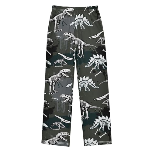 visesunny Boys' Pants White Dinosaur Skeleton Jogger Pants Elastic Waist Long Bottoms Trousers with Pockets S