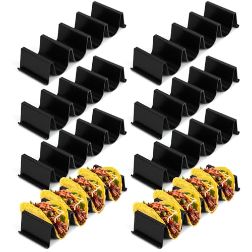 Baderke Taco Holder Stands Set of 8 Black Large Tray Plates Plastics Shell Holder for Taco Tuesday Night Mexican Festival Party Supplies, Dishwasher Microwave Safe