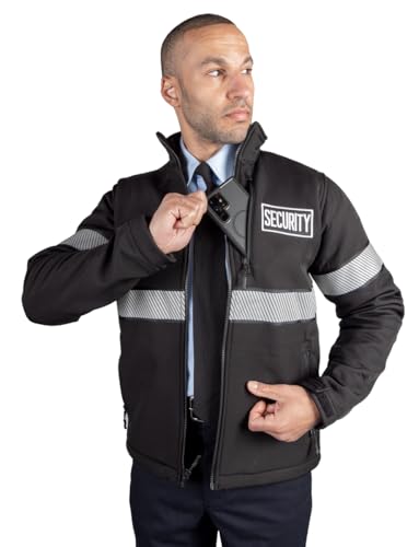 RYNO GEAR Reflective Security Soft Shell Jacket with Stripes and Side Zipper for Duty Belt Access2