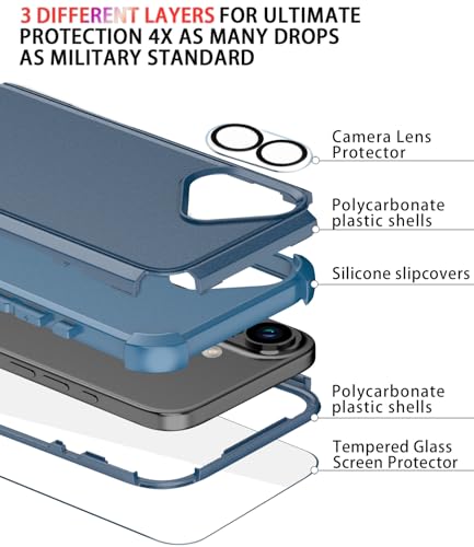 Image of Diverbox for iPhone 16 Case [Shockproof] [Dropproof] [Tempered Glass Screen Protector + Camera Protectors] Heavy Duty Protection Phone Case Cover for Apple iPhone 16 (Blue)