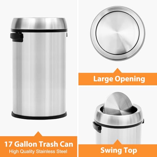 Caneca de basura redonda de acero inoxidable 17 gal miniatura 4