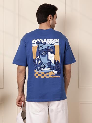 Image of WROGN Men's 220 GSM Pure Cotton T-Shirt | Abstract Back Print | Oversized Print