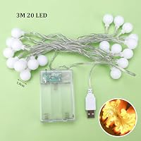 ENLACE Lichterkette Kugeln, 3M 20 LED Warmweiß Kugel Lichterkette, Batterie/USB-Betrieb, Globe Lichterketten für Weihnachten, Hochzeit, Party, Garten, Camping, Innen Außen – Ansicht 2
