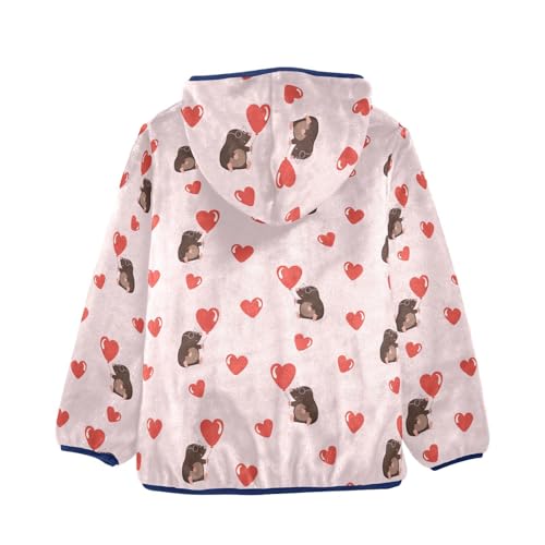 Cute Moles with Hearts Girls Fleece Jacket Girls Fall Jacket Girls Zip Up Hoodie Girls Sherpa Jacket 2-10T2
