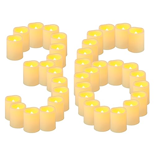 Image of 36 Pack 1.5 inch x 2 inch Flameless Votive Candles Battery Operated, Flicker LED Tea Lights Electric Flickering Outdoor Fake Candle Bulk for Wedding Halloween Pumpkin Light Christmas Home Decorations