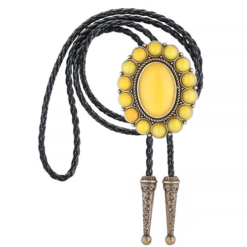 Image of GelConnie Bolo Tie for Men Women Western Cowboy Turquoise Leather Necktie | Natural Stone Bolo Tie Necklace for Women Rodeo Cowboy Leather Necktie Native American Western Cowgirl Ties Adjustable Cord