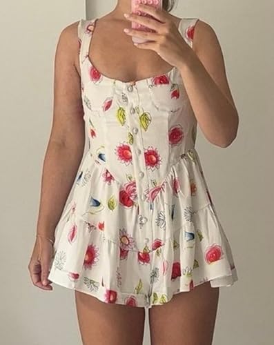 Image of NUFIWI Women Boho Graffiti Cami Mini Dress Spaghetti Strap Printed A Line Short Dress Backless Cut Out Colorful Sundress