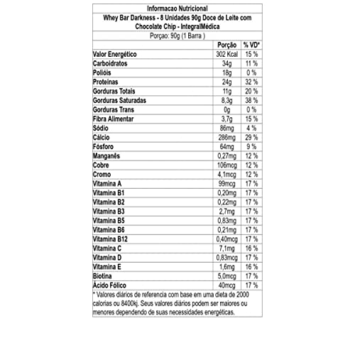 Whey Bar Darkness 8 Unidades 90g Doce de Leite com Chocolate Chip, IntegralMedica