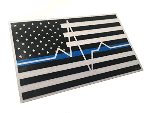 Thin White EMS EMT Paramedic Blue Line Reflective 3.75 X 2.25 Decal EKG Sticker United States Us Flag Tactical Police Law Enforcement