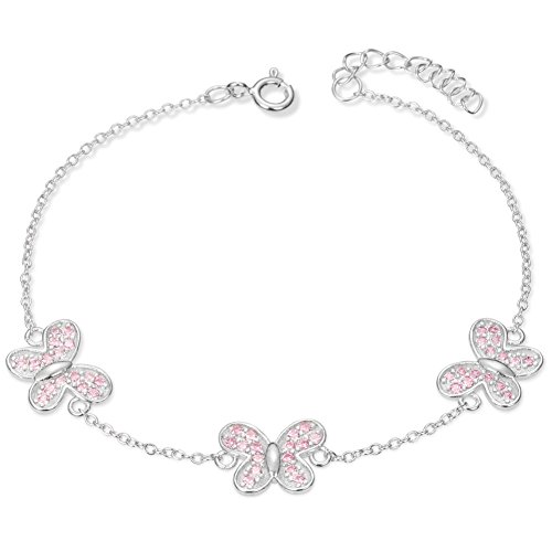 Preisvergleich Produktbild Sweetiee niedliche Design Sterling Silber Gliederarmband Mikro pflastern rosa aaa Zirkonia Schmetterlinge 180 mm