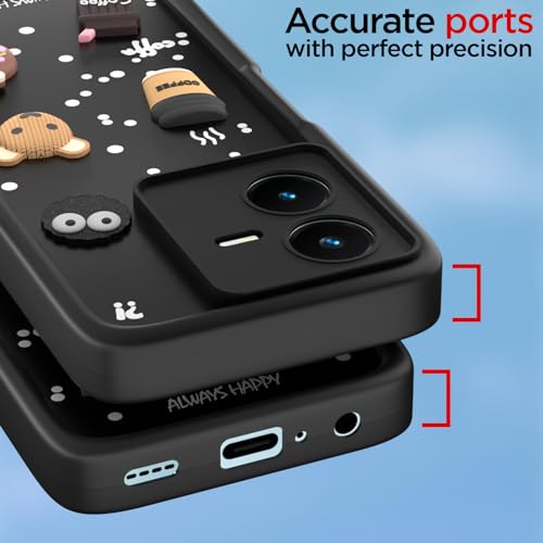 Image of Pikkme Back Cover for Vivo Y22 | Cute Fun Cartoon 3D Bear Silicone Full Body Protection Bumper Cover (Black)