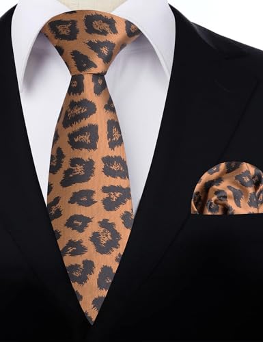 Image of Alizeal Men's Leopard Print Tie Set 3.15'' Necktie with Pocket Square Gift Box for Wedding and Fashion Occasions