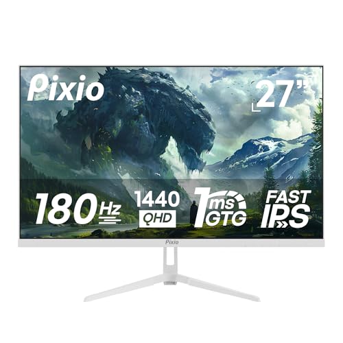 Pixio PX278 Wave White 27 inch 180Hz Refresh Rate QHD 1440p Resolution Fast IPS Panel 1ms GTG Response Time White Gaming Monitor with FreeSync