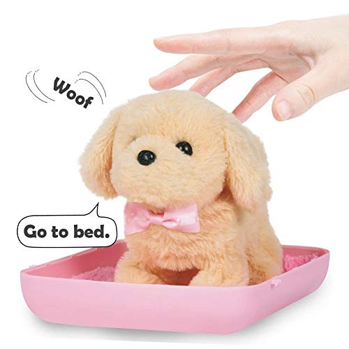ZhanXiang Plush Electronic Toy Dog, Voice-Activated Carrier Dog House Care Pet Play Set. Walking, Barking, pet Toy Puppies and Accessories, for 3-6 Boys/Girls (Elina-Pink)