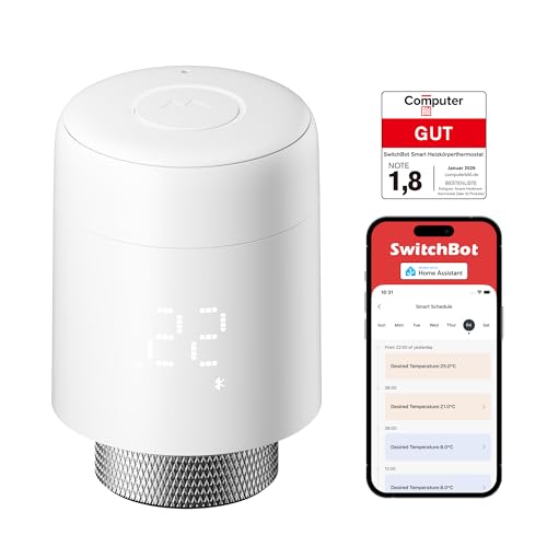 SwitchBot Termostato smart per termosifone, Bluetooth con controllo da app e timer, risparmio energetico, installazione facile, compatibile Alexa, Apple Casa e Google Home (richiede SwitchBot Hub)