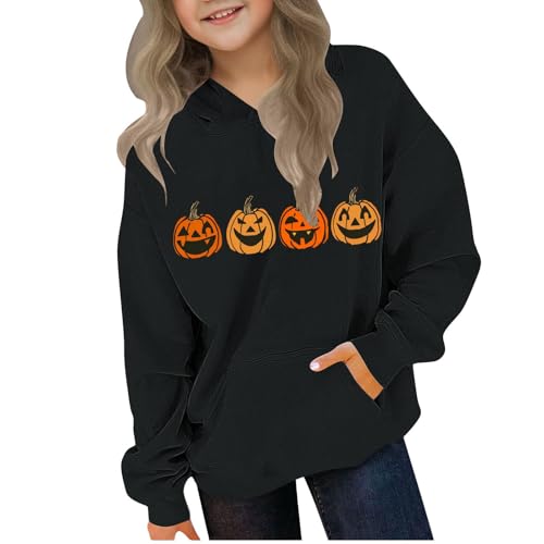 Boys and Girls Halloween Hoodies Cute Funny Pumpkin Print Hooded Sweatshirts Long Sleeve Kids Spooky Season Pullover