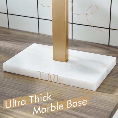 Image of KOKOSIRI Hand Towel Holder Stand Towel Rack with Marble Base for Bathroom Kitchen Vanity Countertop, Champagne Bronze Stainless Steel 15.7'' Height THS0002-SM-CPG