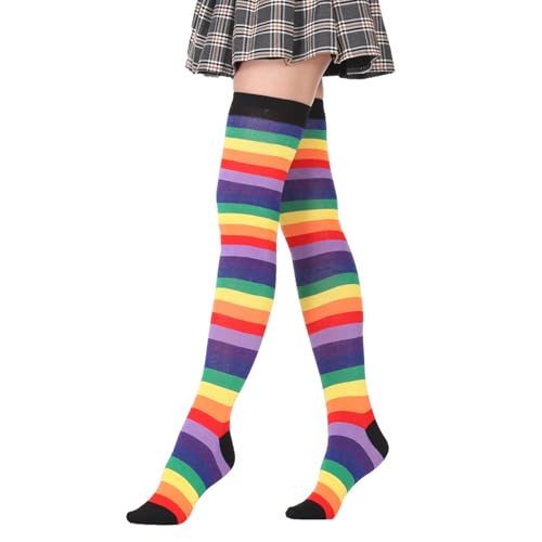 Image of Womens Thigh High Socks Athletic Stripe Cute Colorful Over the Knee High Sock Colorful Long Tube Sock
