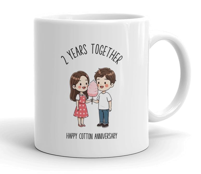 VIROSA 2 Years Cotton Anniversary Mug – 11oz Ceramic Coffee Cup Gift for Husband, Wife, Couples – Second Wedding Anniversary Present Idea, Romantic Keepsake — image 1