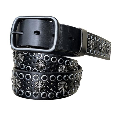 Ceinture en cuir de vachette clouté noire à boucle ardillon réglable