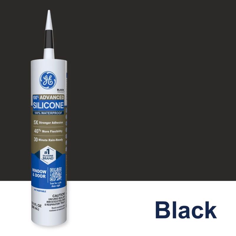 GE 2813670 Advanced Silicone 2 Window & Door Sealant, Black, 10.1-oz. - Quantity 12