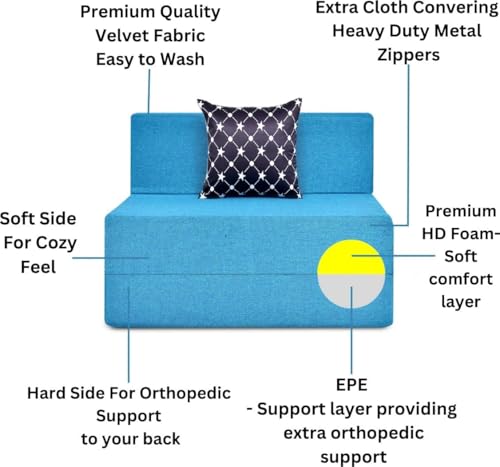 Image of Convertible Sofa Chair Bed, 3-in-1 Sleeper Chair with Foldable Design, Modern Upholstered Lounge Accent Chair, Space Saving Single Sofa Bed for Living Room, Bedroom & Small Spaces (Blue (FA088))