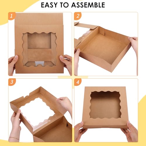 Image of TOMNK 30pcs Pie Boxes, 10x10x2.5 Bakery Boxes with Window, Auto-Popup Brown Bakery Boxes for Pies, Cookie Boxes Treat Boxes for Dessert, Donuts, Muffins