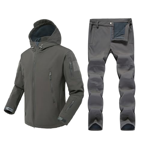 Men's Fleece Softshell Hiking Suit Warm Winter Windproof Tactical Ski 2 Piece Set Thermal Hunting Jacket and Pant Outfit