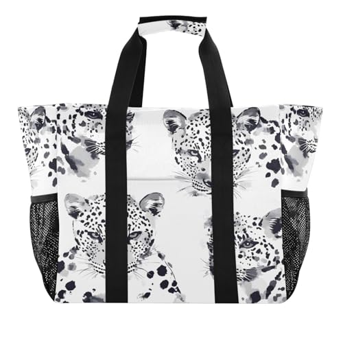 Nander Beautiful Art Leopard Foldable Tote Bag Waterproof Sandproof Women Beach Bag Handbag Gym Bag