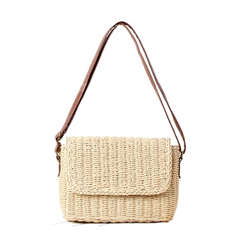 FJZFXKZL Sac Paille, Sacs d'été élégant Summer Sac à bandoulière Sac à bandoulière en Tricot à la Main for Femmes (Color : Beige) Cover