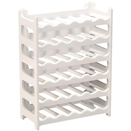 ARTECSIS Botellero Modulable de Plástico para Vino, Estantería para 36 Botellas Expandible, Color Blanco