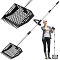 Chicken Poop Scooper, 10 Inch 2 in 1 Stainless Steel Sand Sifting Shovel & Rake with 35" to 62" Adjustable Length, Durable Litter Cleaner with Detachable Handle for Chicken Coop Farm Animal(Black)