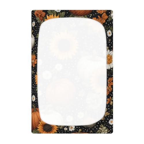 Image of Crib Sheet Breathable Soft Crib Mattress Sheet for Baby Toddler Boys Girls Fitted Crib Sheet Fit Standard Crib Mattress 39 x 27 Inch Black Dotty Pumpkins Sunflowers Daisy