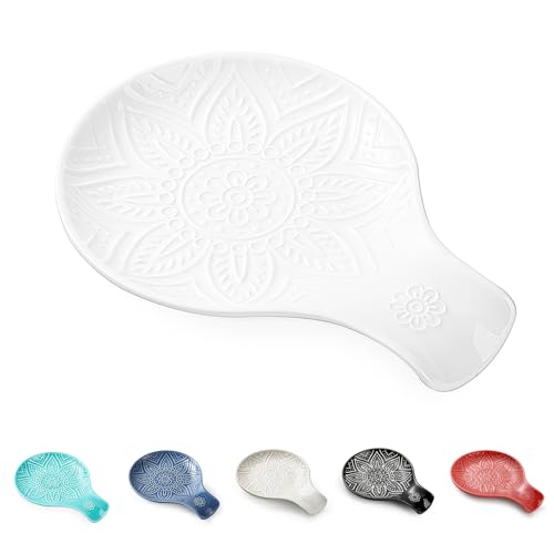 Image of Ceramic Spoon Rest, 7.48 Inches Spoon Holder for Kitchen Counter, Kitchen Accessories, Dishwasher Safe, White