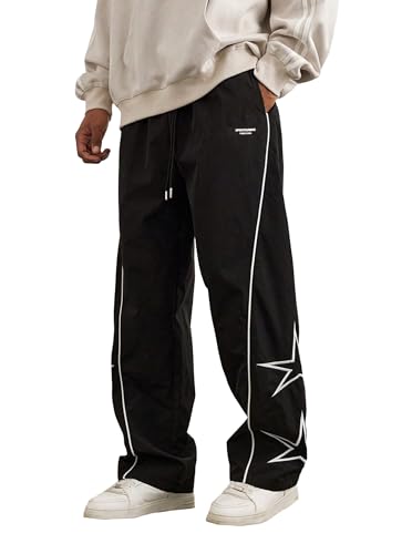 SOFIA'S CHOICE Men's Baggy Sweatpants Y2k Striped Star Embroidery Wide Leg Dance Pants with Pocket Streetwear