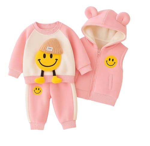 Image of Bold N Elegant Kids Polyester Printed 3d Happy Smile Face Cartoon Winter Warm Hoodied Jacket Sweatshirt and Pajamas 3 Pc Layering Party Clothing Set