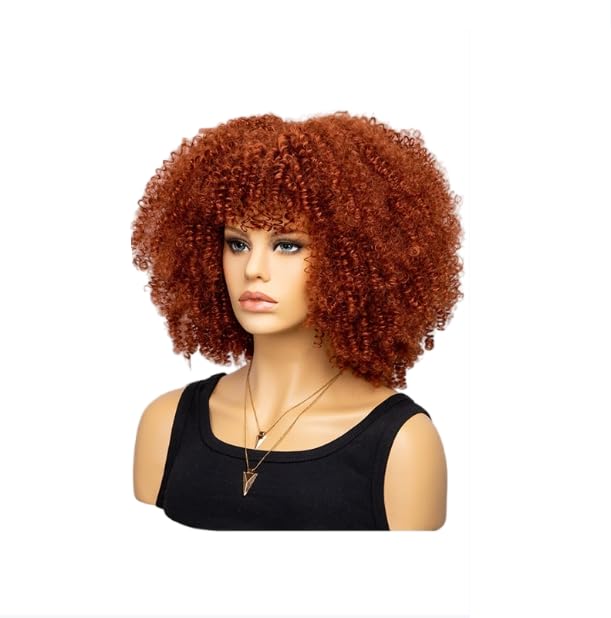 Fashion Afro Curly Wig Synthetic Short Full Wig Women Wig For Halloween Party Christmas Costume Wig (Black Red)