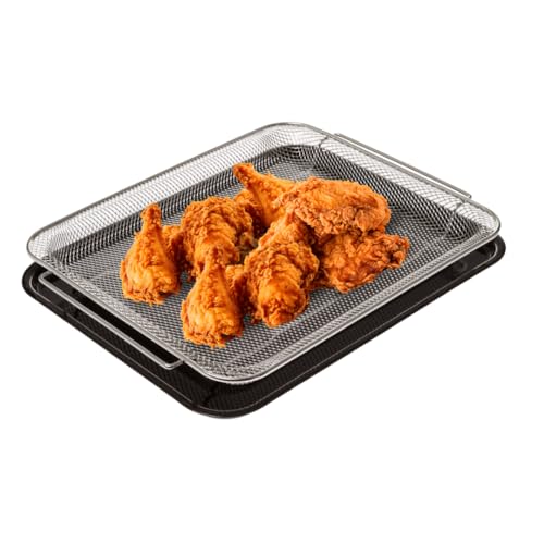 Comparison: Best Air Fryer Tray For Oven 9 GE Appliances Air Fryer Basket and Tray Set for Oven, 15x12 Inch, 360° Heat Circulation for Crispy Results, Oven Safe to 500°F, Dishwasher Safe, Crumb Tray, Fits Most Ovens, PM48X120