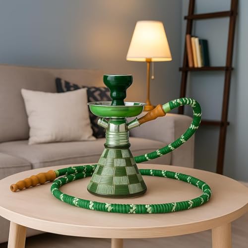 Image of AL-Sheesh Petite Glass Hookah | Designer Alumunium 9 inch Inch Glass, Iron Hookah Set For Heavy Smoke | Perfect for Party (Green)