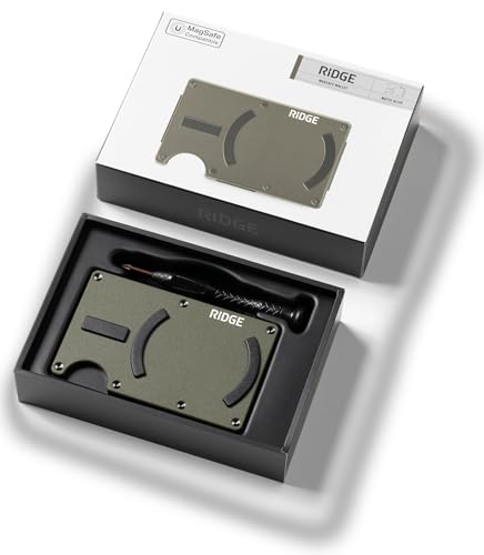 Image of Ridge Wallets for Men Compatible with Magsafe - Slim Minimalist Compact Wallet and Card Holder, RFID Protected Front Pocket Wallets for Men with Integrated Cash Strap (Matte Olive)
