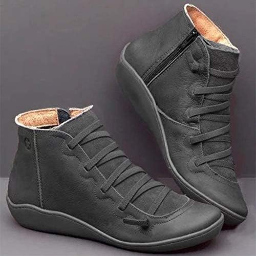 Ankle Boots for Women Low Heel Women's Vintage Casual Short Boot Arch Support Fashion No Lace Up Side Zipper Retro Leather Booties Comfortable Slip on Flat Shoes